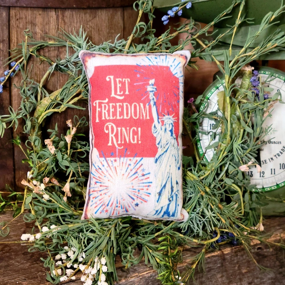 Primitive Farmhouse Patriotic July 4th Lady Liberty decorative tuck pillow - Image 1 of 1