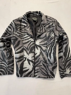 Selene Sport Jacket Womens 12 Black Gray Reptile Embossed Vinyl Zip Up PVC Croc - Image 1 of 4