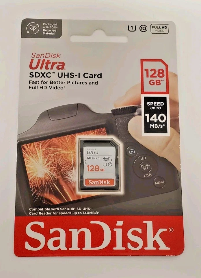 Sandisk Ultra 128GB SDXC Memory Cards Class 10 UHS-I (SDSDUNB-128G-GN6IN) x2