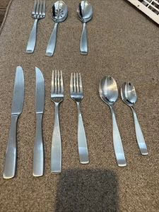 MIKASA SATIN LOFT 74-PIECE SILVER FLATWARE SET - SERVICE FOR 11-12 - Picture 1 of 9