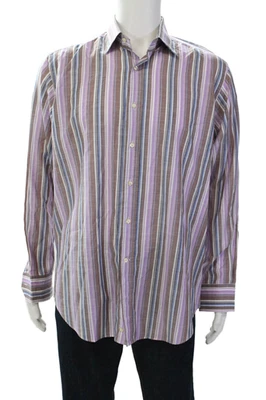 Etro Milano Mens Cotton Striped Collar Long Sleeve Dress Shirt Purple Size 42 - Image 1 of 4