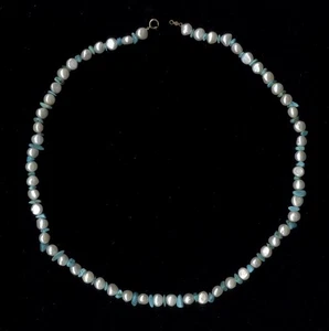 10K 20.78 Gram 18" Solid Yellow Gold Baroque Pearl & Turquoise Bead Necklace (vd - Picture 1 of 1