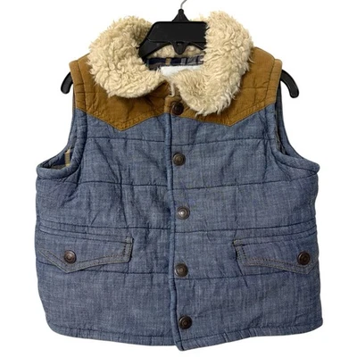 Tucker + Tate Boys 2 Chambray Quilted Vest Sherpa Corduroy Cabincore Western - Image 1 of 4