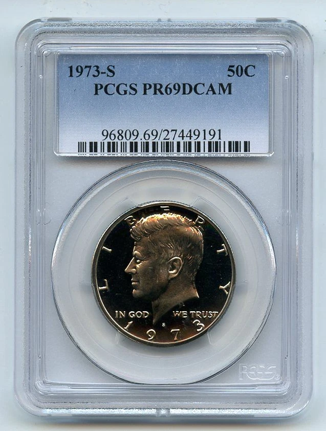 S 50C Kennedy 1973 medio dólar prueba graduación profesional PR69DCAM Foto 1 de 1