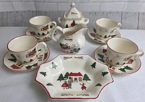 Mason's Christmas Village 12 Piece Lot England Sugar, Creamer, 4 Cups & 4 Saucer - Picture 1 of 21