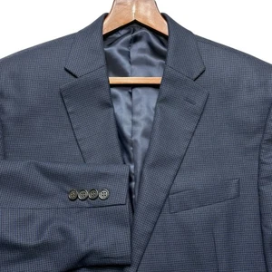 Lauren Ralph Lauren Sport Coat Blazer Jacket Size 44S Blue Houndstooth - Picture 1 of 12