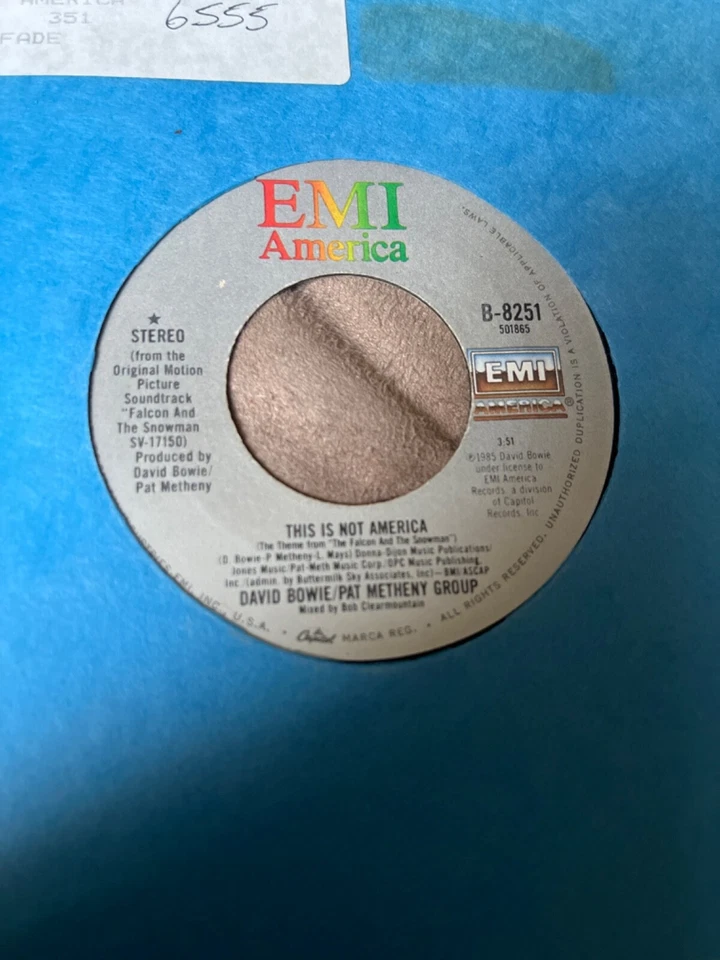 David Bowie Pat Metheny This Is Not America 45 1985 EMI Vinyl Record - Image 1 of 1