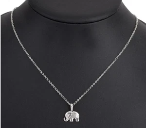 Beautiful Tiny Elephant Pendant In Solid 14K White Gold Women's Chain Necklaces - Picture 1 of 4