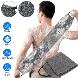 Elastic Stretch Bath Towel Scrubber with Handles Gray 20x45cm Exfoliating Pad - Bild 1 von 10