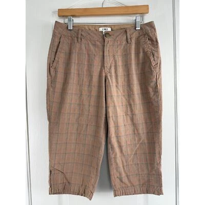 Pantalones capri de mujer Cato a cuadros color naranja tostado azul algodón poliéster talla 6 Foto 1 de 4