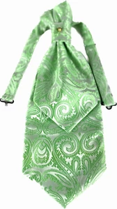 Men's Ascot Tie Green and Silver Pretied 100% Microfiber Paisley Pattern - Picture 1 of 4