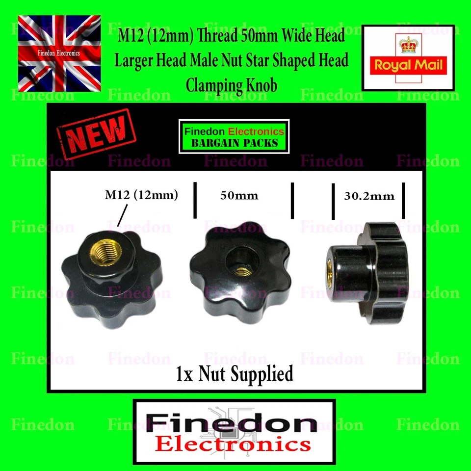 M12 (12mm) 50mm Through Hole Star Clamping Knob Female Thread Fixing Thumb Nut - Image 1 of 1