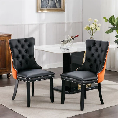 Set of 2 Velvet Dining Chair High Back Chair Kitchen Dining Chair with Wood Legs - Image 1 of 4
