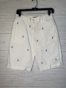POLO RALPH LAUREN Boys Size 18 White Chino Shorts AOP Embroidered Blue Horse - Picture 1 of 4