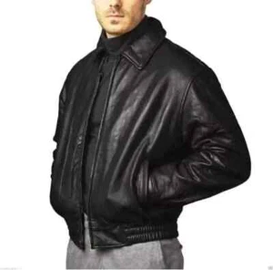 Men's 90s Classic Basic Bomber Genuine handmade Leather Jacket - Picture 1 of 4