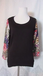 Nicole by Nicole Miller Women's Black Floral Contrast Sleeve Sweater Blouse Sz S - Picture 1 of 5