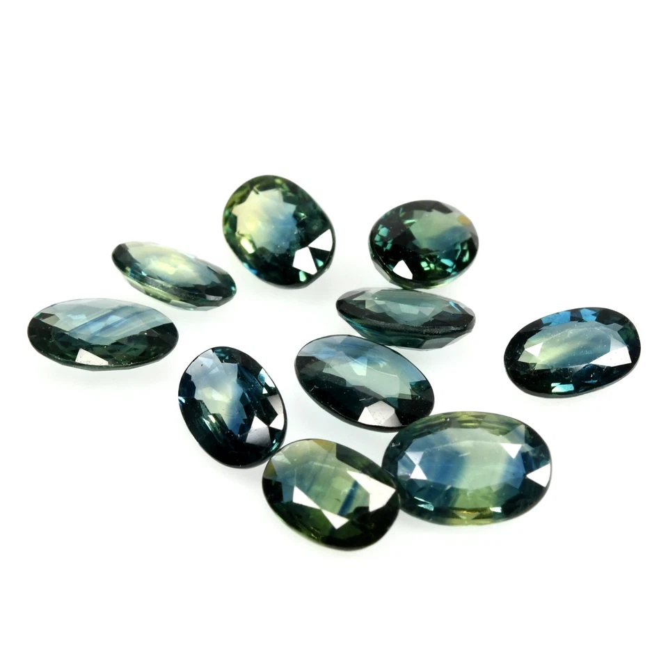 Australian Parti Sapphire 10 Pcs Unheated Blue Green Oval Natural Loose Gemstone - Image 1 of 2