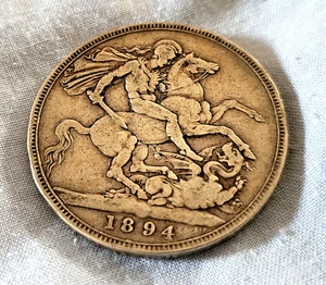 Moneda antigua de plata maciza 1894 CORONA VICTORIANA bautizo antiguo nuevo bebé regalo Reino Unido - Imagen 1 de 8