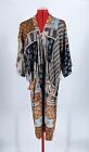 Vintage 60s 70s Satin Geometric Op-Art Mod Wrap Dress Robe Kimono 42" Chest