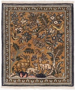 Qom 70x57 cm Alfombra persa anudada a mano fina, Ghom, Oriente, alfombra, alfombra, marrón - Imagen 1 de 7