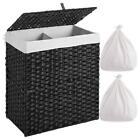 Unbranded Laundry Hamper Synthetic Rattan Design+Water Resistant+Wood Black