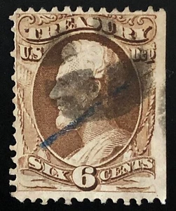 US 1873 #O75 Brown 6c Treasury Dept Official Fancy Cancel Used - Picture 1 of 3
