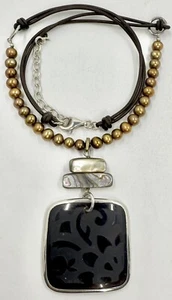 SILPADA N1803 STERLING 925 BRONZE PEARL ABALONE ETCHED SHELL NECKLACE (T343) - Picture 1 of 12