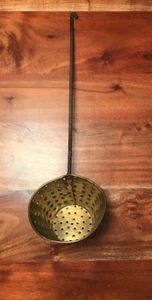 Antique Vintage Hand Forged Huge Brass Ladle Strainer Bowl Farmhouse 18" Long - Picture 1 of 9
