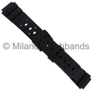 16mm T&C Black Rubber Square Tip Perforated Regular Men's Watch Band 521302 - Picture 1 of 3