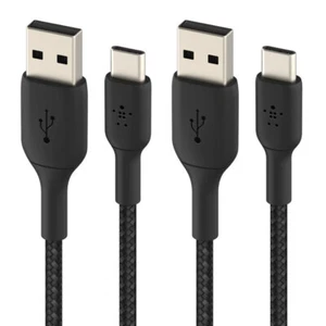 2x Belkin Braided USB-A to USB-C Cable 15cm Cord for Samsung S8/S9 LG HTC Black - Picture 1 of 1