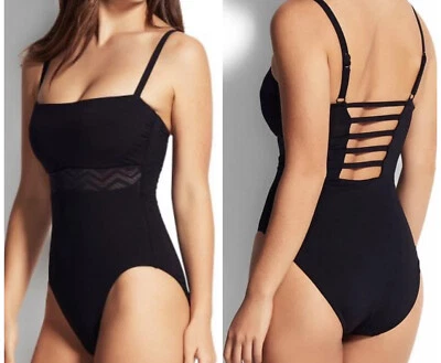 NUEVO CON ETIQUETAS $170 TRAJE DE BAÑO SEAFOLLY ANTHROPOLOGIE NEGRO ZIG ZAG DE UNA PIEZA MAILLOT US 6 DD Foto 1 de 4