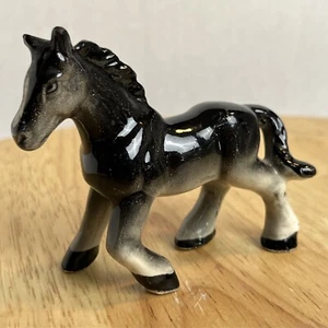 Vintage Horse Miniature Small Figurine Japan Black Porcelain Barn Country Decor - Picture 1 of 15