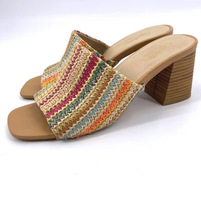 Seychelles Adapt Raffia Sandals Woven Mules Colorful Block Heel Slides Size 8 - Image 1 of 4