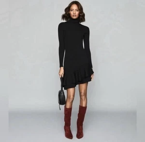 Reiss Midi Black Dress Ribbed NWT Medium - Picture 1 of 4
