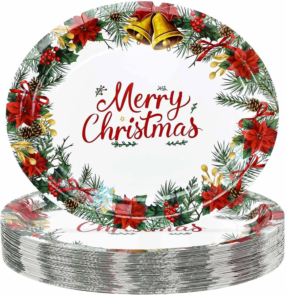 50 件 10 X 12 英寸圣诞快乐椭圆形纸板重型 Xmas Holly L — 第 1/4 张图片