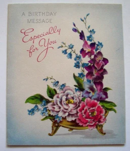 Vase of flowers vintage Birthday Greeting Card *XX20 - Picture 1 of 3