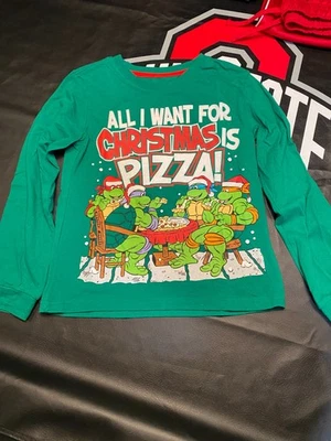 Boys TMNT Turtles Holiday Christmas Long Sleeve Shirt Size 7 Green - Image 1 of 3