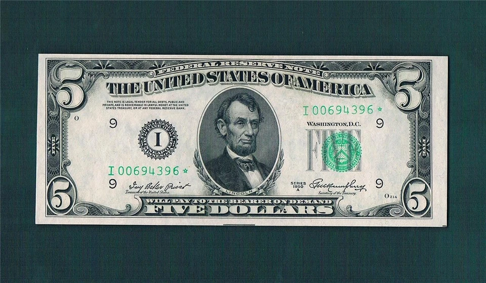 $5.00 1950A Federal Reserve Scarce(KEY to SERIES)Minneapolis STAR~Choice&EPQ.!! - Image 1 of 1