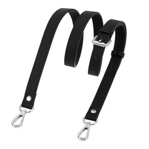 0.7" Genuine Leather Purse Strap for Bag Black Silver Buckle - Picture 1 of 7