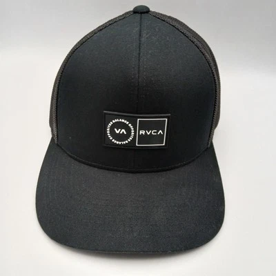 RVCA Balance of Opposites Sombrero Gorra Snapback Malla Negra Blanco Script Parche de Goma Foto 1 de 4