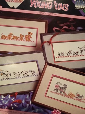 Vintage Cross Stitch Pattern Leaflet Animals Mom Babies Kitten Parade Dog - Image 1 of 4