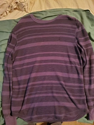 Volcom Waffle Shirt Mens Medium Purple Kwort Stripes Thermal - Image 1 of 2