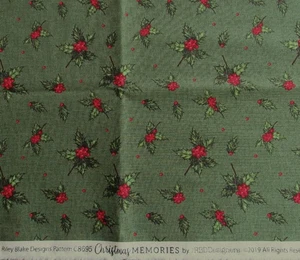 1 yd CHRISTMAS MEMORIES Riley Blake RBDD C8695 HOLLY Green Cotton Quilt Fabric - Picture 1 of 2