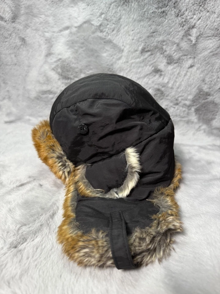Woolrich Hat Cap Large Trapper Black Faux Fur Nylon Outdoor Ear Flaps - Image 1 of 4