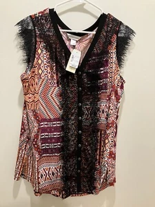 Camicia lunga multicolore con pizzo nero senza maniche Christopher & Banks taglia Lg - Foto 1 di 7