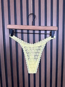 New Victoria's Secret Underwear Large Womens Yellow Lacey Flower String Thong - Picture 1 of 5