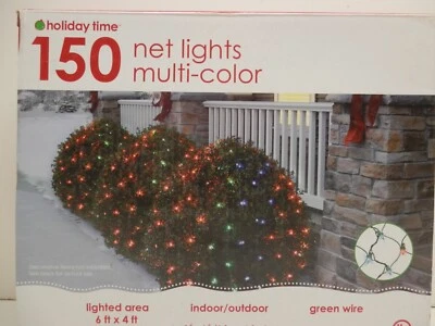 Holiday Time 150 MULTICOLOR Net Lights Green Wire Christmas Outdoor 6x4 Feet New - Image 1 of 3