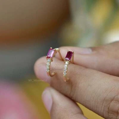 0.39 Ct Ruby Zircon Anniversary Bezel Earrings 925 Solid Yellow Gold - Image 1 of 4