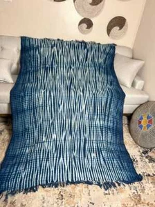 Authentische afrikanische Fransen Schlammtuch Indigo Textil Boho Shibori Decke Überwurf - Bild 1 von 10