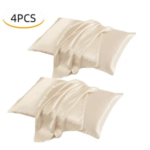 4Pack Queen Size Silk Pillow Cases for Hair and Skin Anti-Sleep Creas 20" x 30" - Picture 1 of 5